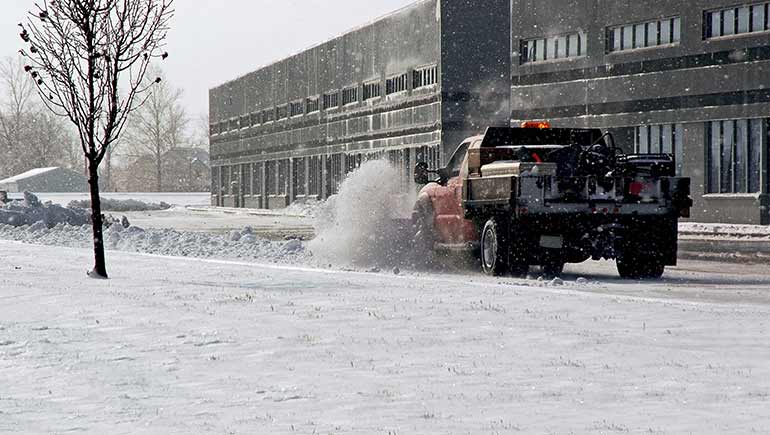 Commercial snow and ice removal near Des Moines, IA.