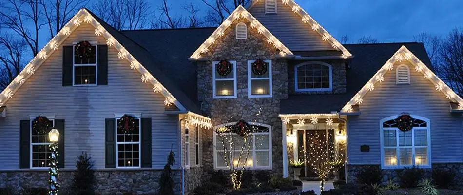 Holiday lighting services at a home in Des Moines, IA.