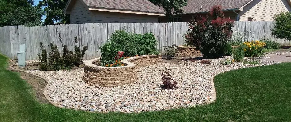 Landscape bed with rock mulch in Ankeny, IA.