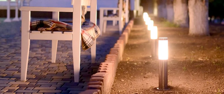 Outdoor lighting around a patio in Des Moines, IA.