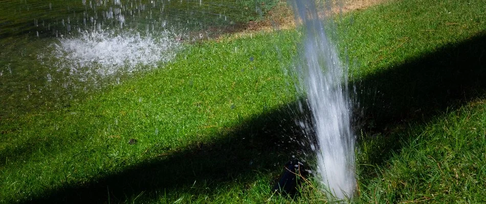 Water bursting out of a damaged irrigation system in Des Moines, IA.