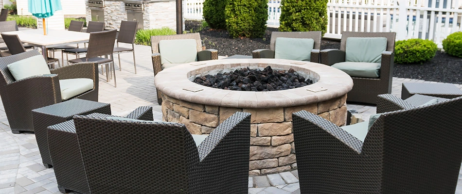 Fire pit on a patio installed in Urbandale, IA.