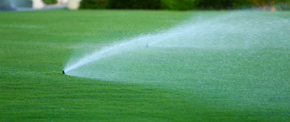 Irrigation sprinkler spraying an area of a lawn in Altoona, IA.